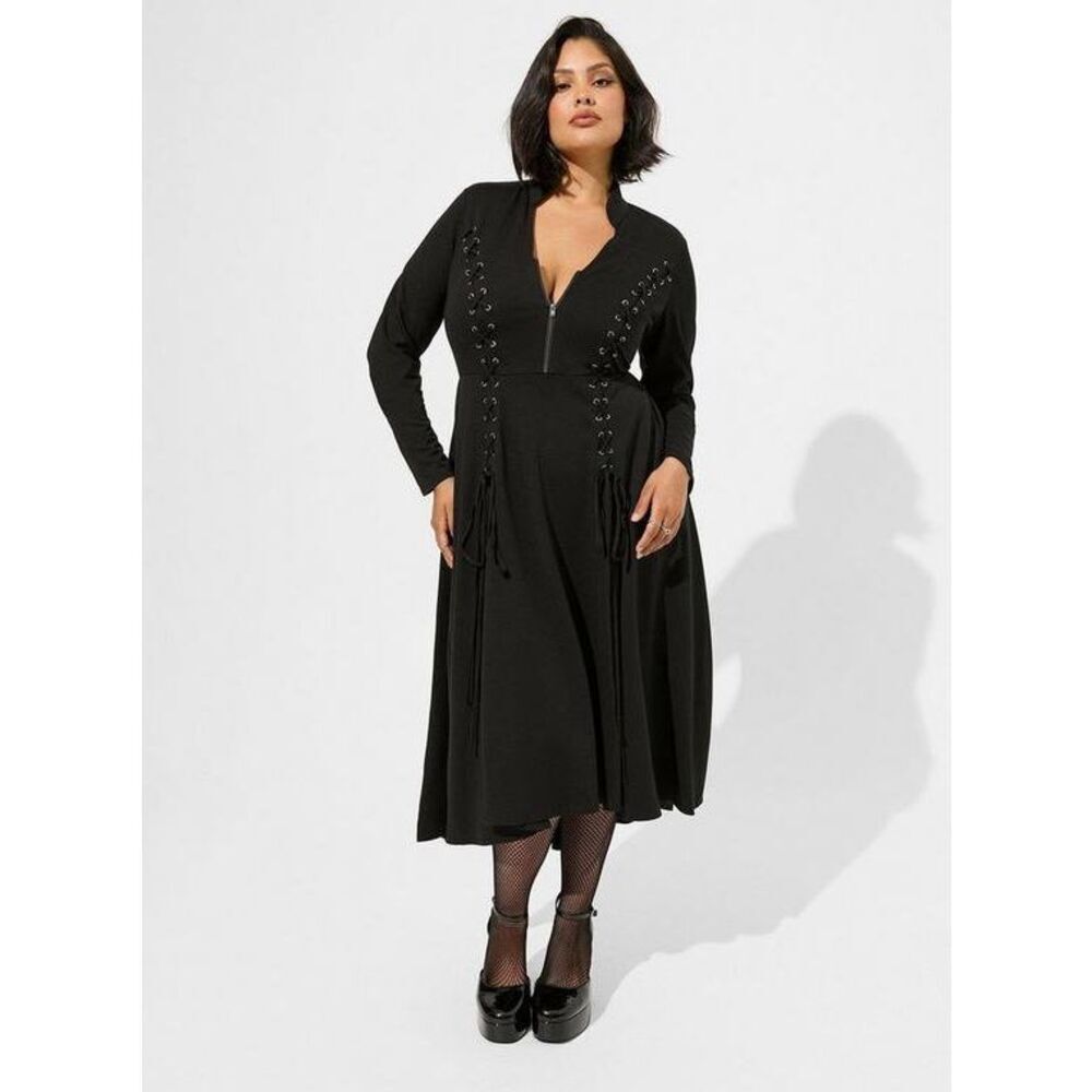 Torrid Midi Light Ponte Corset & Zipper Detail Dress